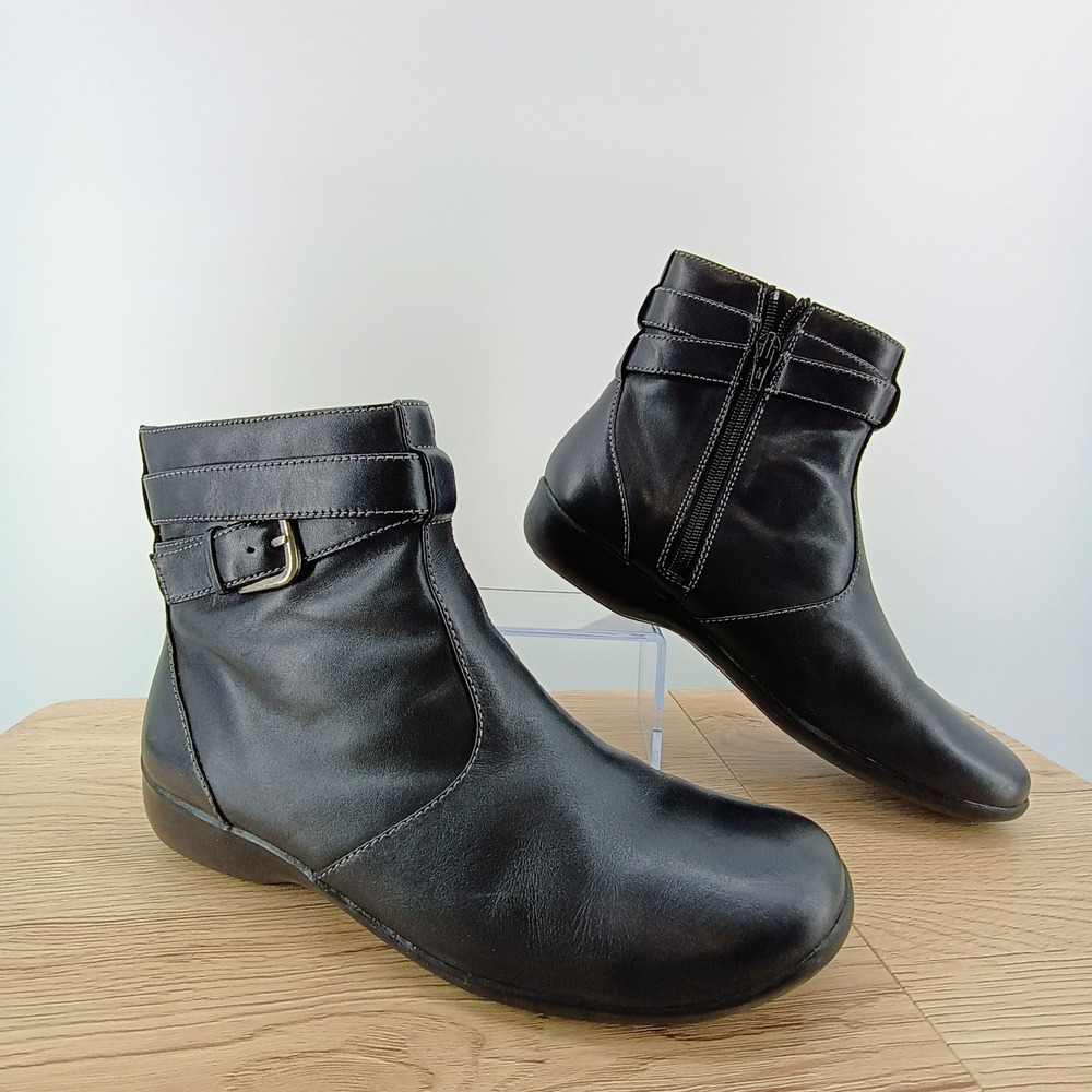 Azaleia Force Womens 8 Black Leather Ankle Bootie Flat Shoes Side Zip With Box